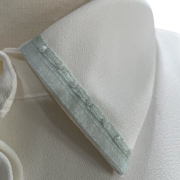 Koret Petites White Polyester Blouse 12 Embellished Collar & Cuffs Elegant Retro - Picture 6 of 13